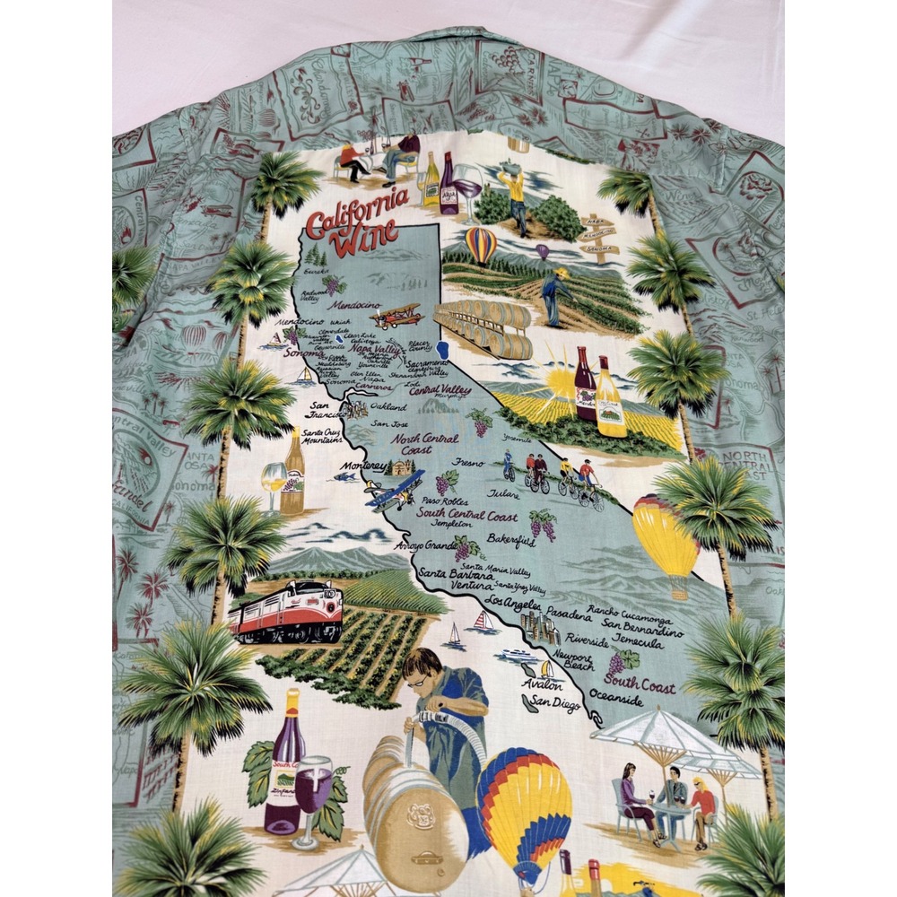 Reyn Spooner California Wine Map Shirt Mens Small Rayon Hawaiian Camp Green S - Picture 8 of 8